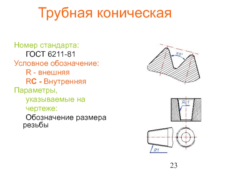 Чертеж конусной резьбы