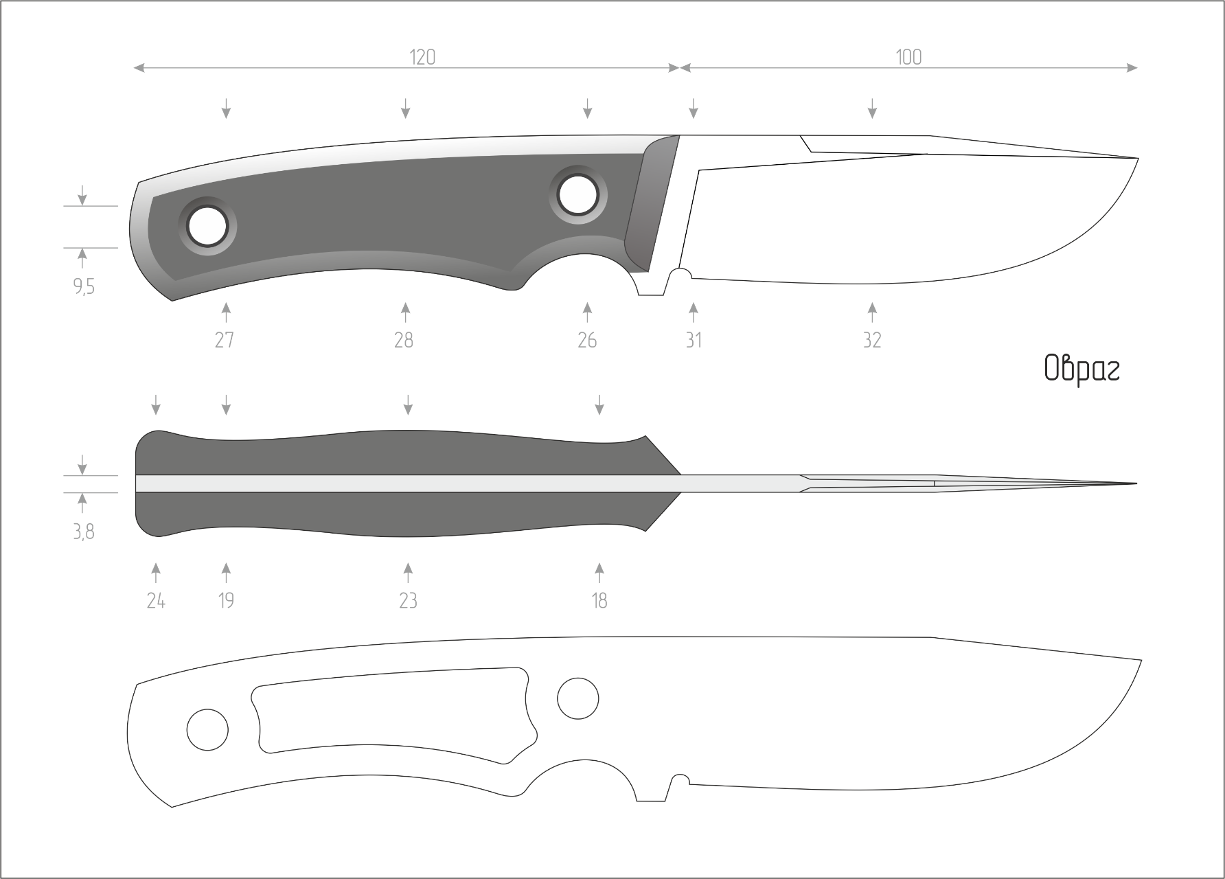 размеры охотничьего ножа фото