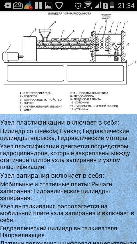 Опишите устройство и принцип действия по схеме литьевой машины и термопластавтомата