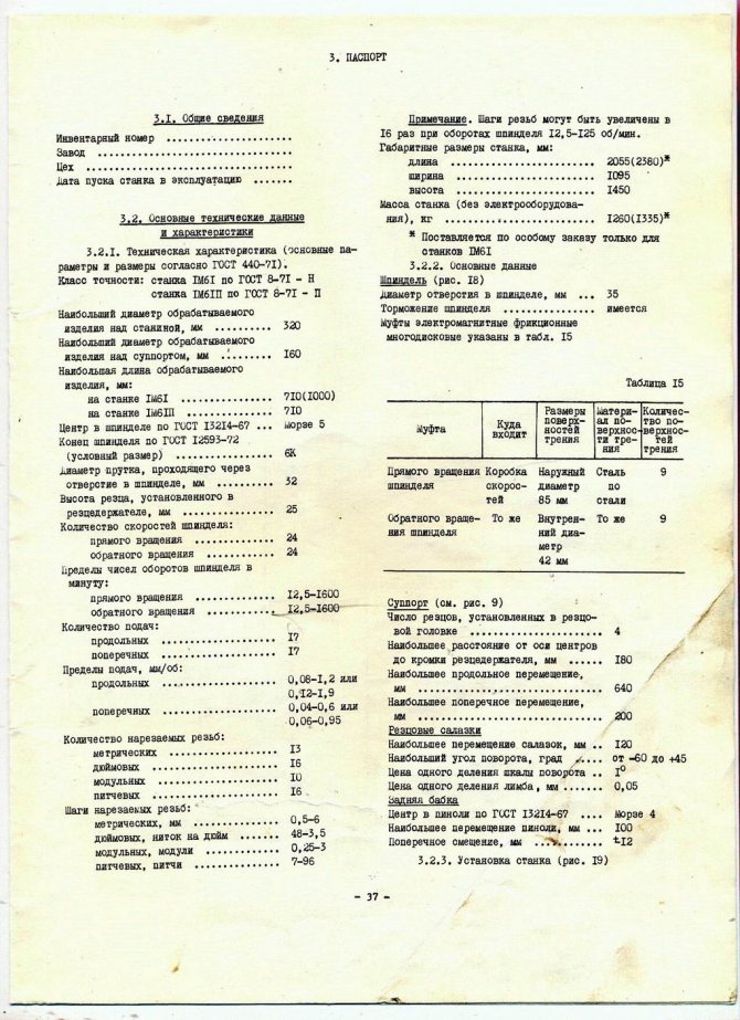 1е61м паспорт на токарно-винторезный станок