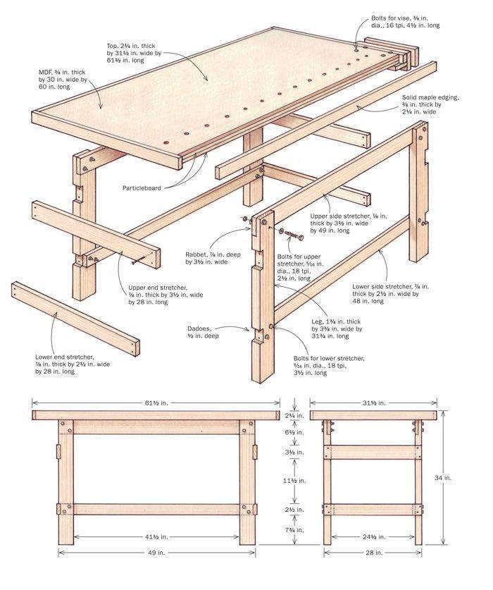 Чертежи столов из дерева своими руками