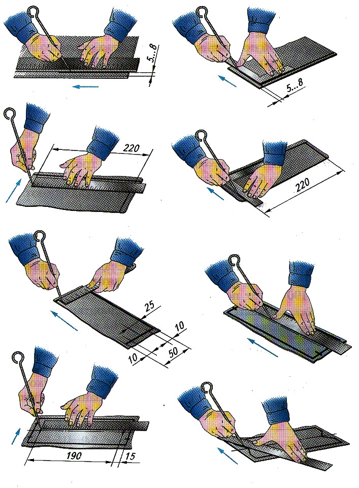 Нанесение деталей. Разметка заготовок из тонколистового металла. Последовательность разметки тонколистового металла. Последовательность разметки детали из тонколистового металла. Разметочная линия на изделии из тонколистового металла.