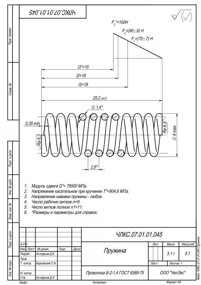 Шероховатость пружины чертеж