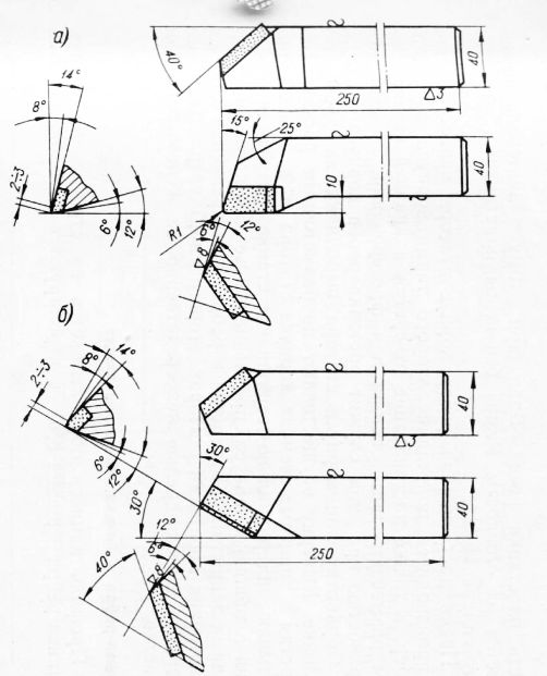 Токарный проходной упорный резец имеет главный угол в плане