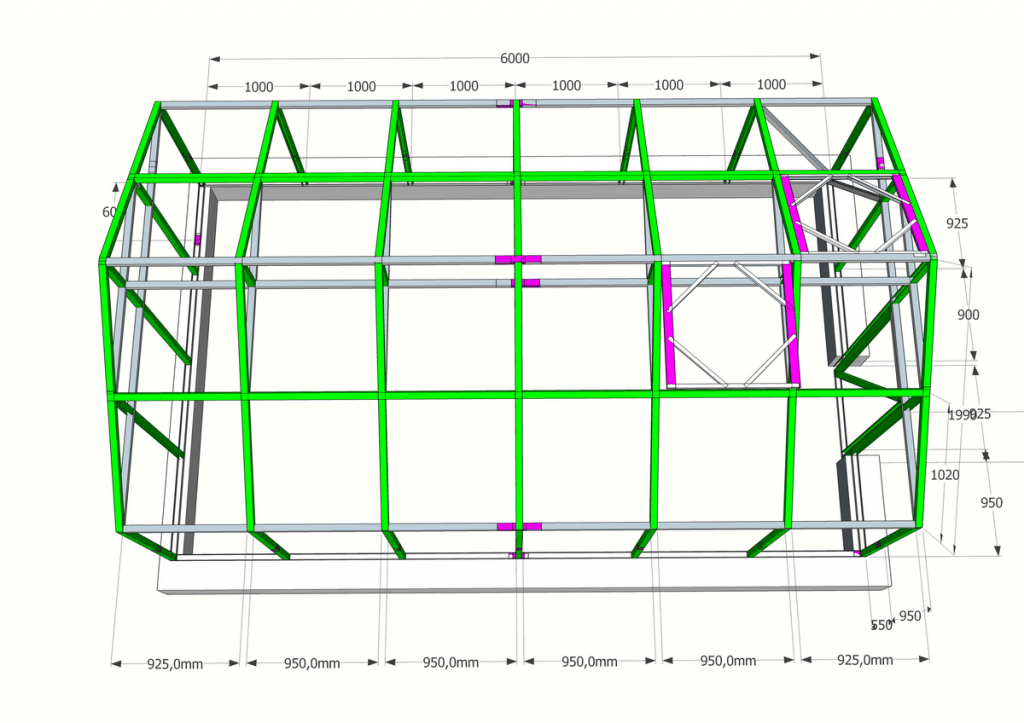 Чертеж теплицы из профильной