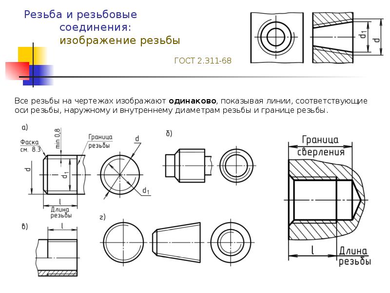 Указать резьбу. Обозначение резьбы g1 на чертеже. Чертеж внутренней резьбы в разрезе. Чертеж детали с метрической резьбой. Простановка размеров резьбы на чертеже.