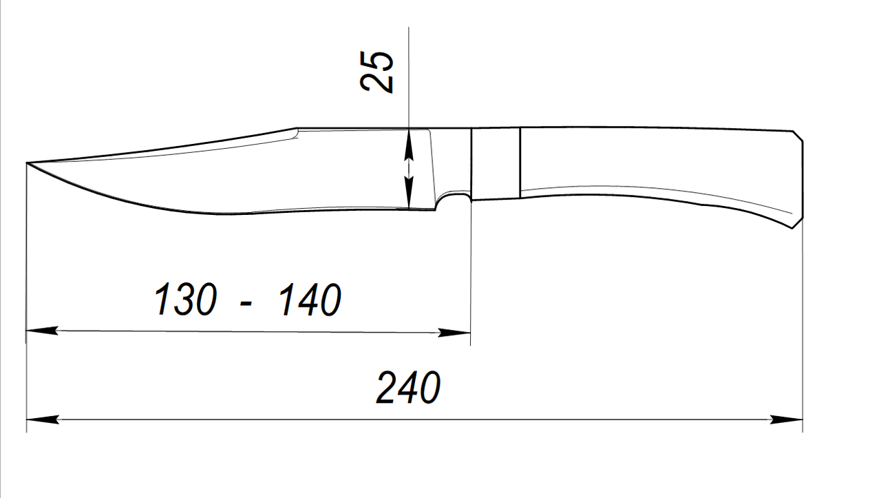 Чертеж кухонного ножа с размерами