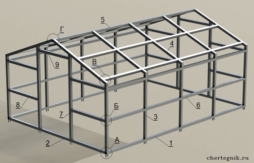 Теплица из металлопрофиля чертеж