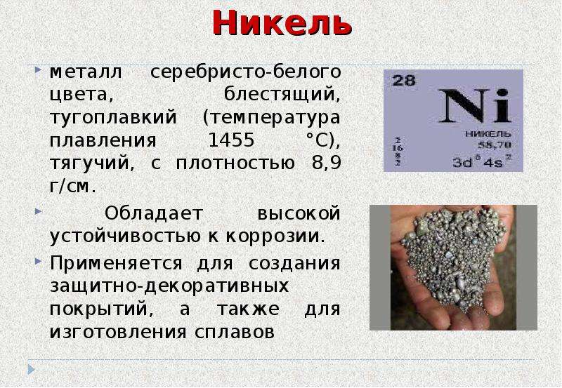 Характеристика никеля по плану