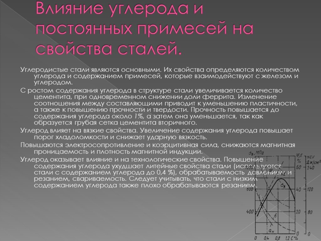 Углерод содержит. Влияние углерода на свойства стали и чугуна. Влияние углерода и постоянных примесей на свойства сталей. Влияние углерода и постоянных примесей на свойства. Влияние примесей на свойства углеродистых сталей..